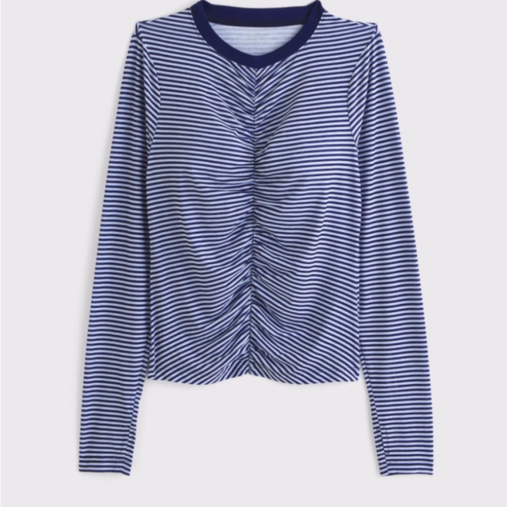 Abercrombie & Fitch Navy and White Striped Long Sleeve Tee